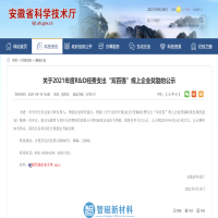 智磁新材料入围2021年度全省R&D经费支出“双百强”规上企业榜单